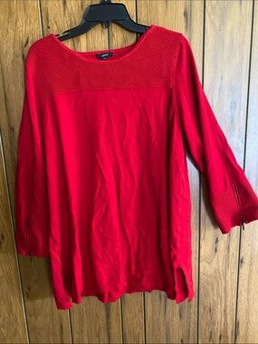 Alfani Bright Red Boatneck Ribbed Yoke Tunic